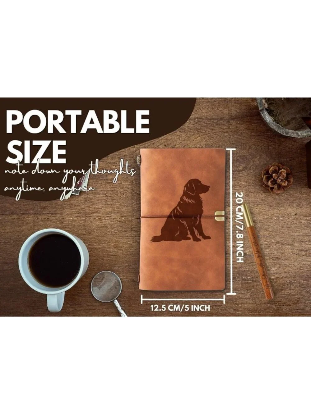 Golden Retriever Gifts for Women - Vegan Leather Journal & Pen, Refillable
